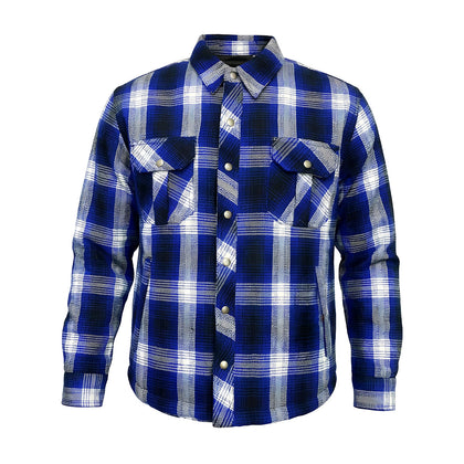 UNIK men's heavyweight cotton riding flannel in blue and white plaid front view
