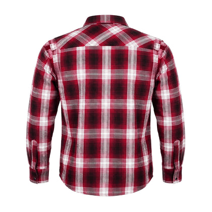 UNIK men's heavyweight cotton riding flannel in red and white plaid back view