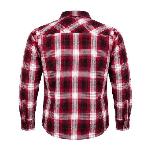 UNIK men's heavyweight cotton riding flannel in red and white plaid back view