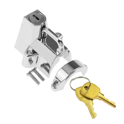Chrome universal motorcycle helmet lock with keys and mounting hardware