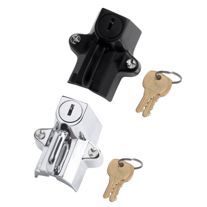 Black and Chrome universal motorcycle helmet locks with keys