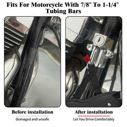 Universal motorcycle helmet lock mounted on motorcycle tubing