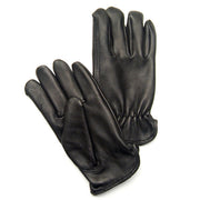 Black unlined deerskin driver gloves showing palm and back