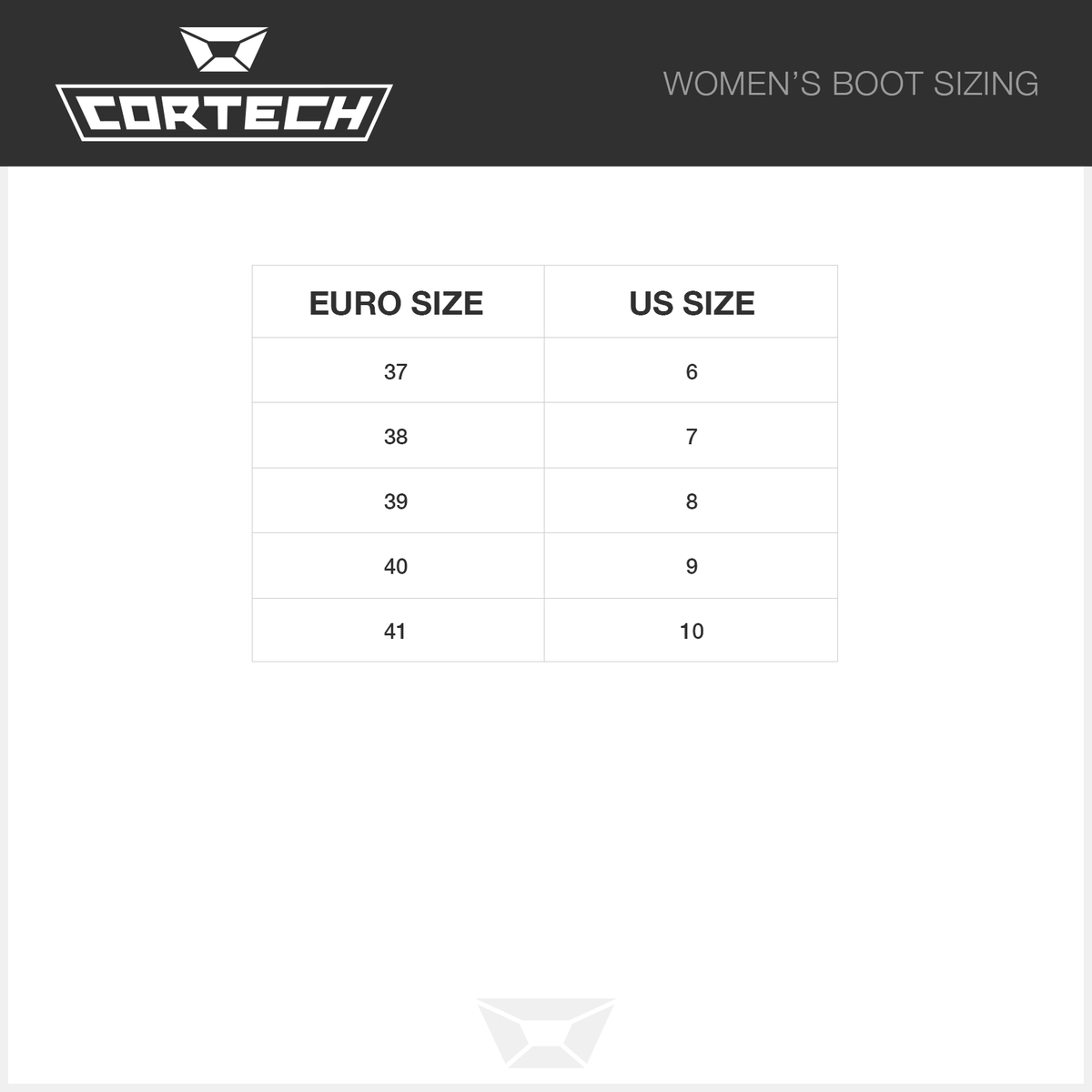 Cortech women's boot size chart