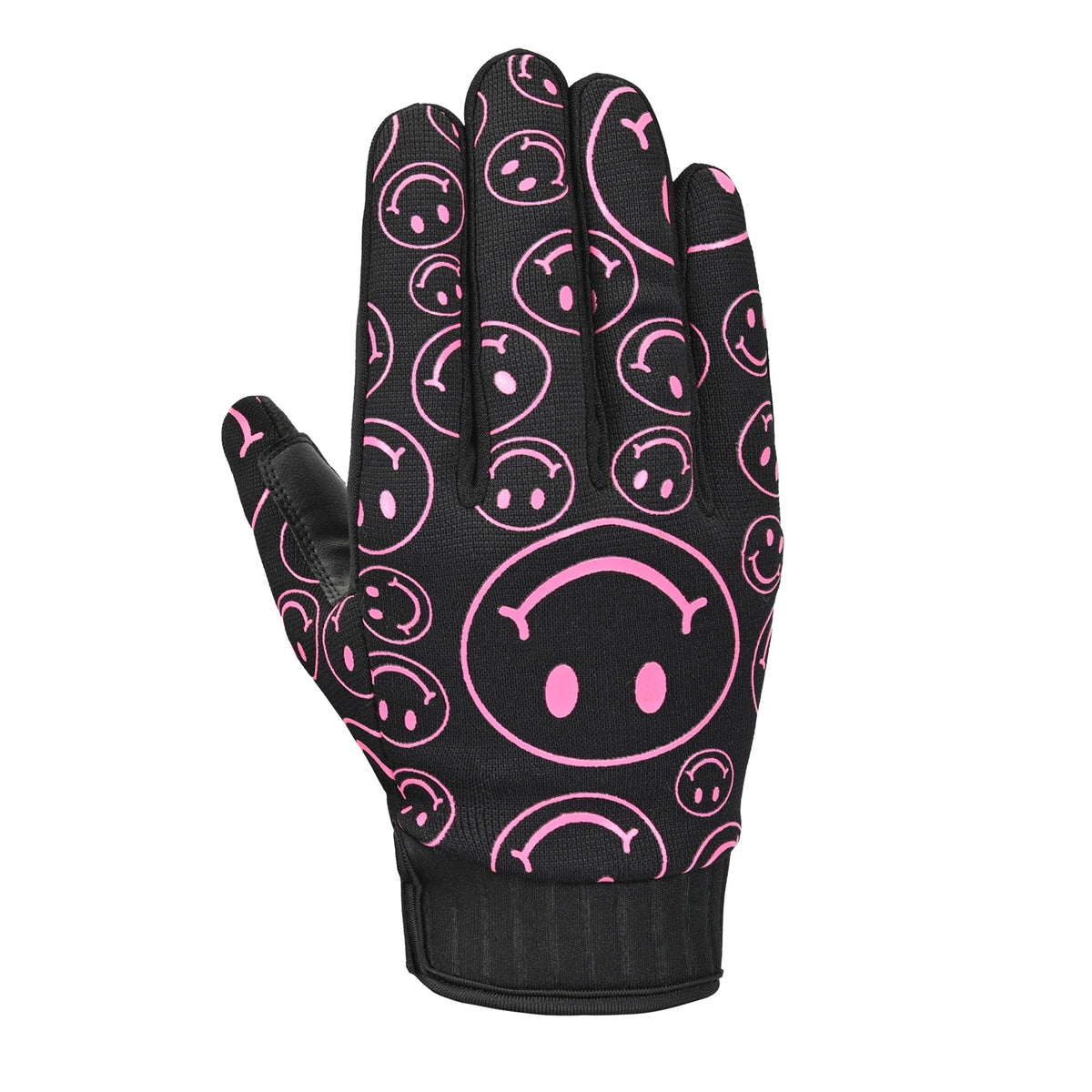 Cortech Women's Standard Issue Happy Faces Gloves, Black/Pink, backhand view