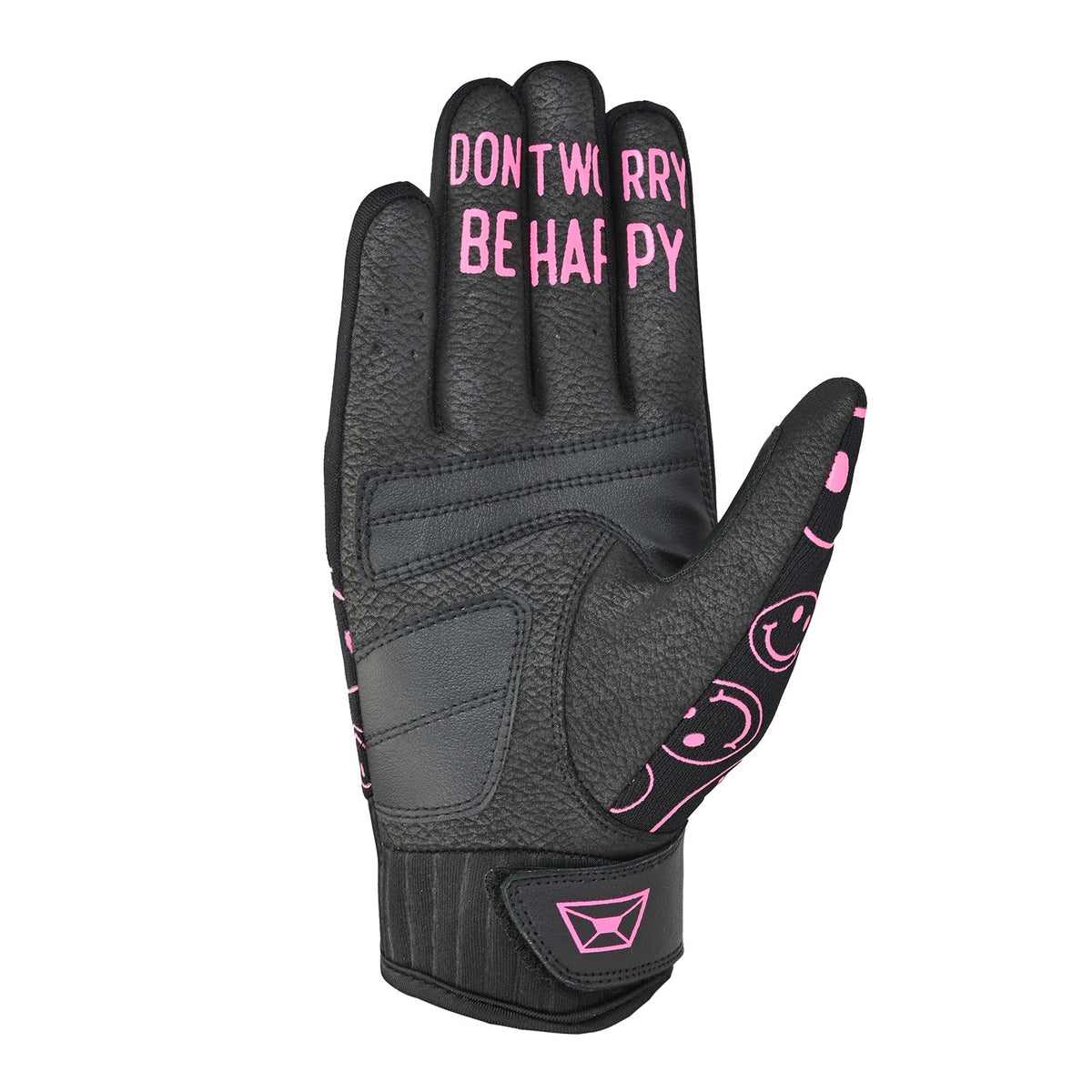 Cortech Women's Standard Issue Happy Faces Gloves, Black/Pink, palm view