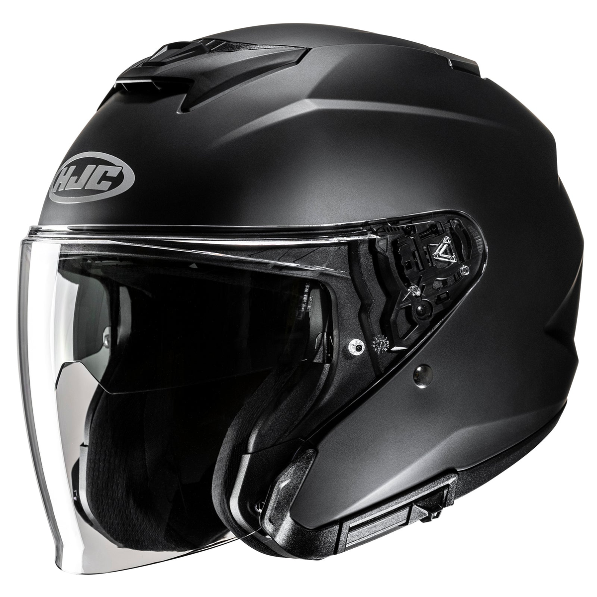HJC i31 Solid open-face helmet in semi-flat black, front three-quarter view