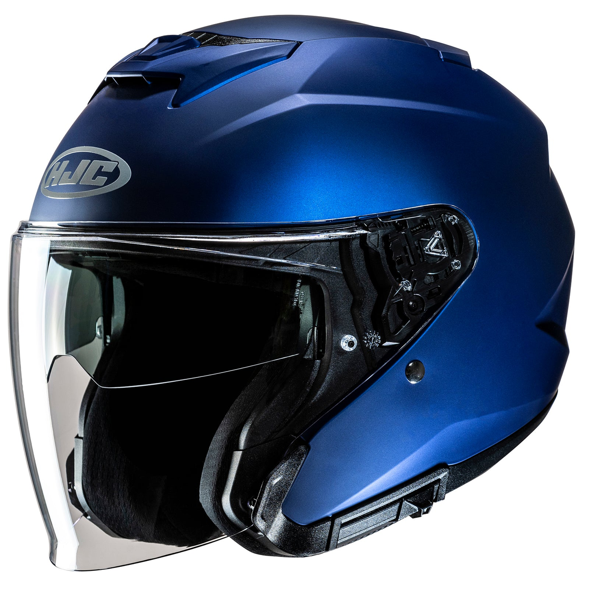 HJC i31 Solid open-face helmet in semi-flat metallic blue, front three-quarter view