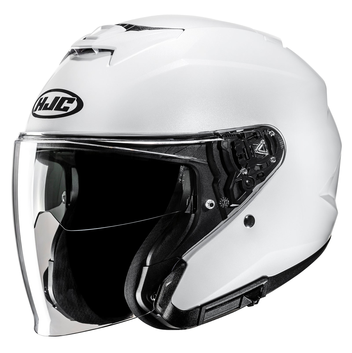 HJC i31 Solid open-face helmet in pearl white, front three-quarter view