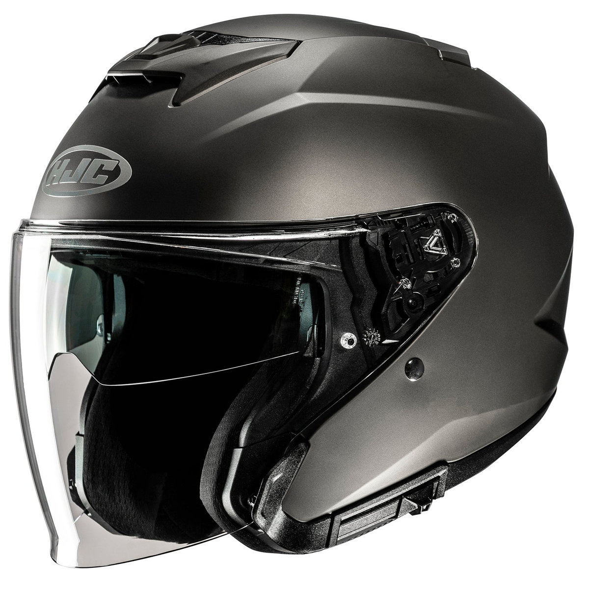 HJC i31 Solid open-face helmet in semi-flat titanium, front three-quarter view