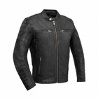 Veloci men's black cowhide motorcycle jacket, front view