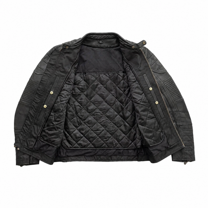 Veloci leather jacket open interior with removable quilted thermal liner