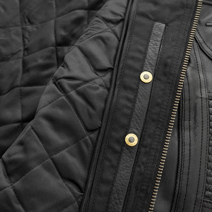 Veloci leather jacket quilted thermal liner and interior snap detail