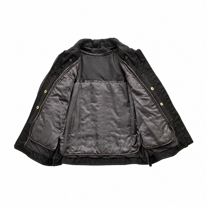 Women's Freedom leather motorcycle jacket interior with gray insulated liner
