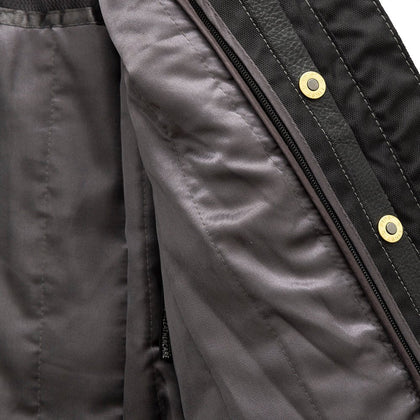 Women's Freedom leather motorcycle jacket removable gray satin liner detail