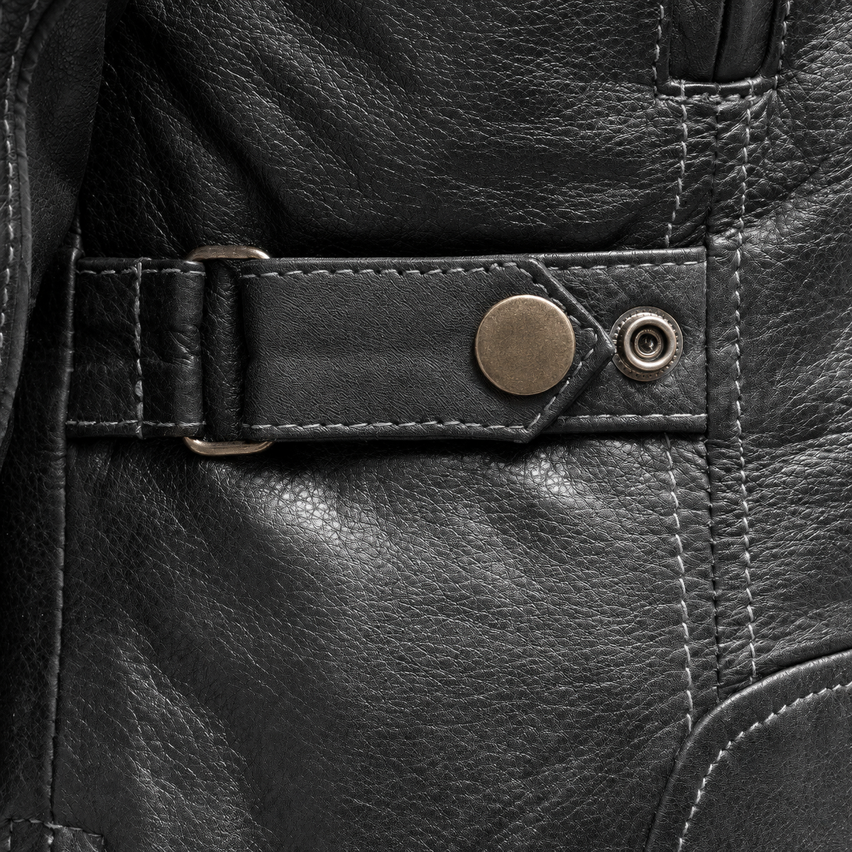 Women's Freedom leather motorcycle jacket snap waist adjustment detail