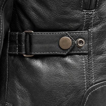 Women's Freedom leather motorcycle jacket snap waist adjustment detail