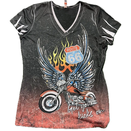 Ladies Grey Bike Wing Short Sleeve Shirt