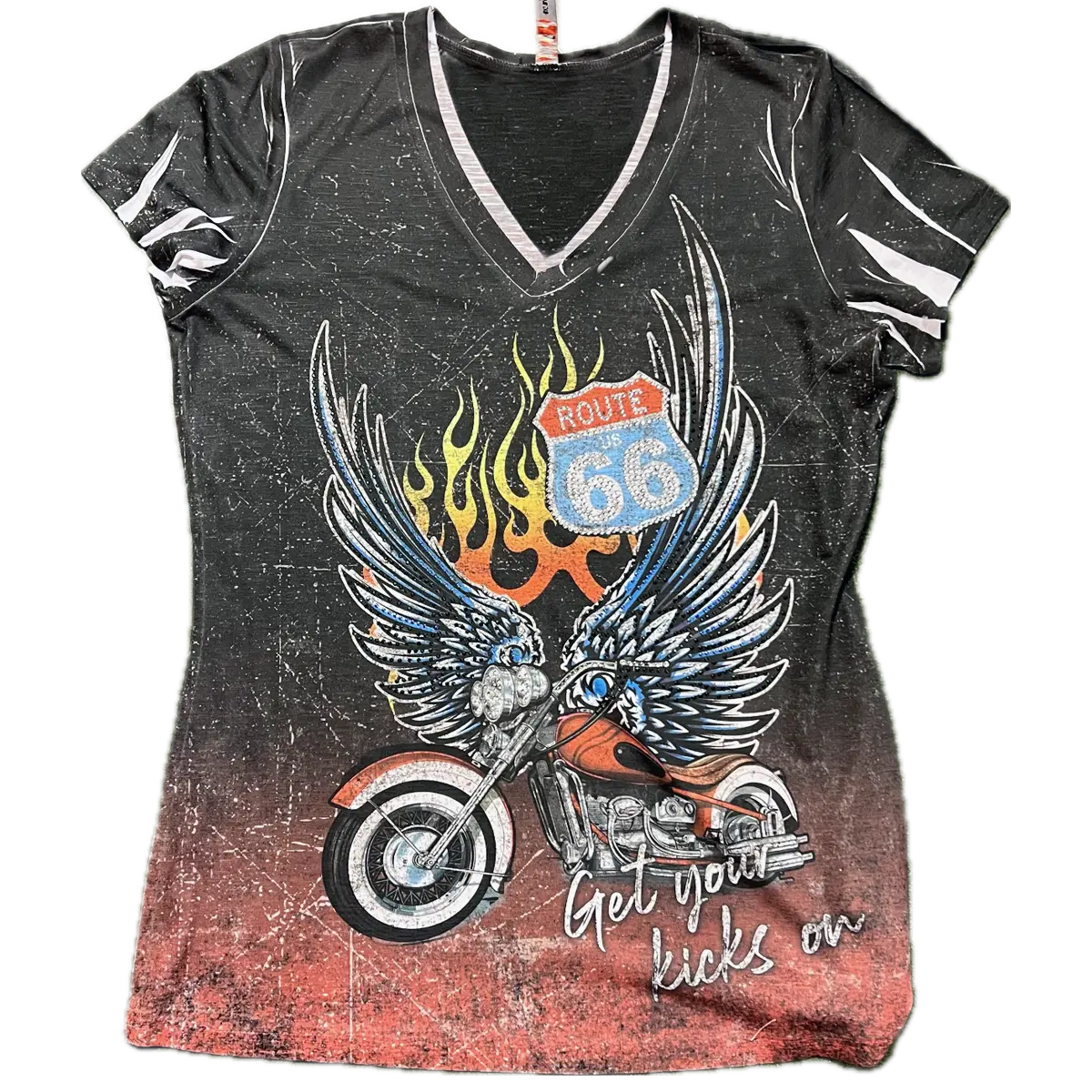 Ladies Grey Bike Wing Short Sleeve Shirt