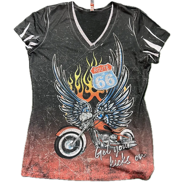 Ladies Grey Bike Wing Short Sleeve Shirt