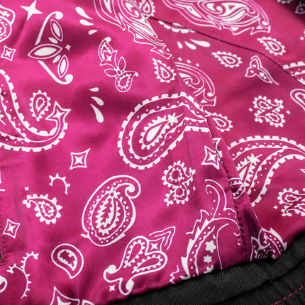 Pink and white paisley lining inside the women's cowhide club vest