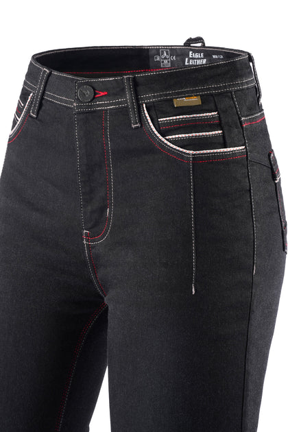 Women's Rage AA Riding Jeans Black Wash waistband and front pocket detail