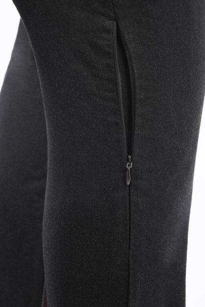 Women's Rage AA Riding Jeans Black Wash outer leg zipper detail