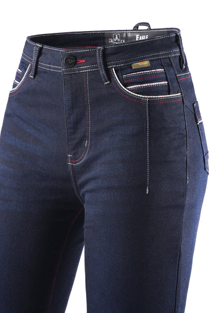 Women's Rage AA Riding Jeans Blue waistband and front pocket detail