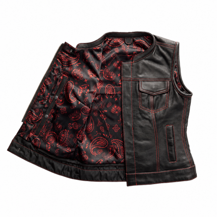 Women's Red Stitch cowhide club vest open interior and paisley lining