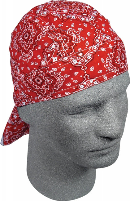 Zan Headwrap Red Paisley: Six panel bandanna sewn into a headwrap
Fits securely on the head using attached head ties
100% sof
