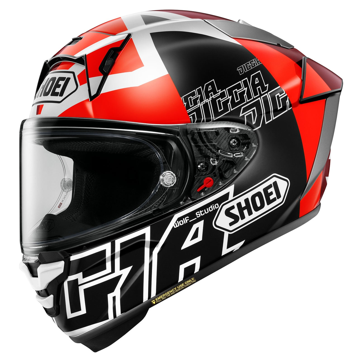 SHOEI X-Fifteen Diggia2 Helmet, Diggia2 TC-1 red and black graphic, front three-quarter view