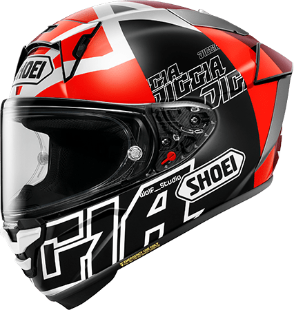 SHOEI X-Fifteen Diggia2 Helmet, Diggia2 TC-1 red and black graphic, front three-quarter view