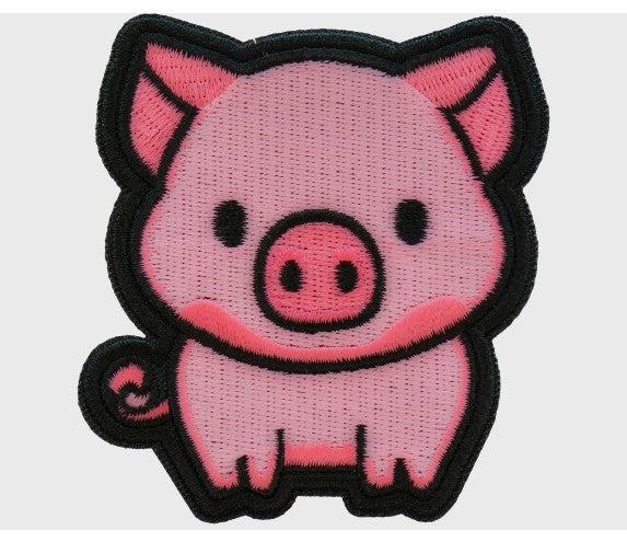 Little Piggy black and pink embroidered patch front view