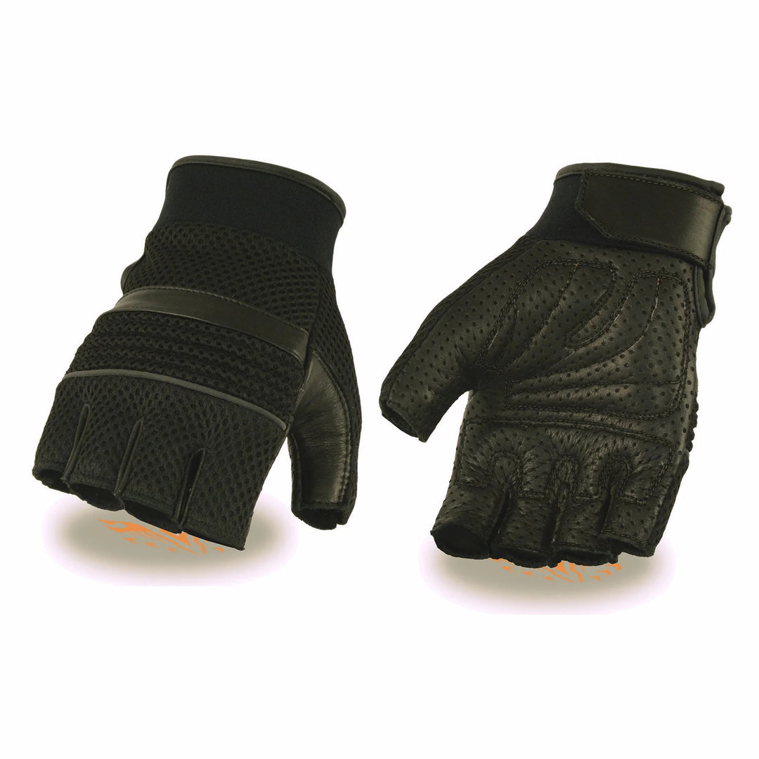 Men's Leather Mesh Fingerless Gloves