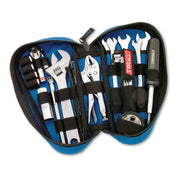 CruzTOOLS RoadTech Teardrop RTTD1 tool kit open, showing tools in blue and black pouch