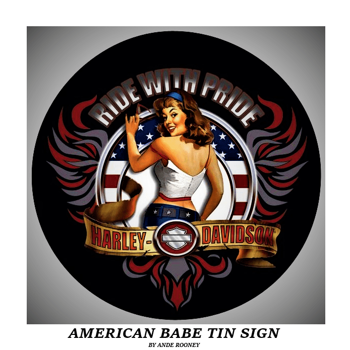 H-D American Babe Rnd Sign