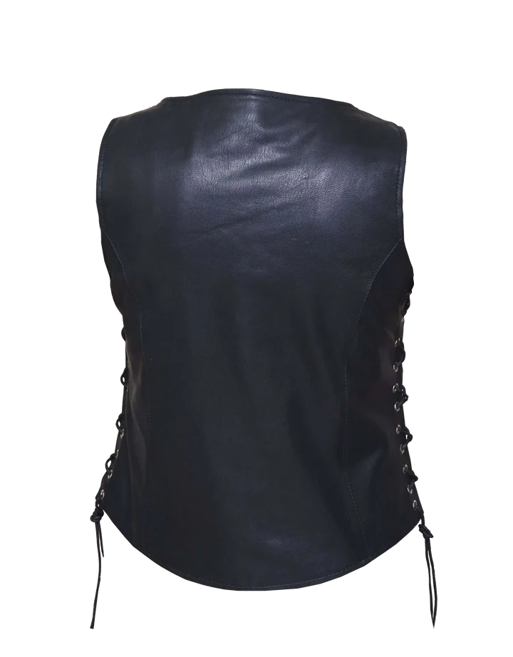 Ladies Vest W-Conc Gun Pocket: Features:

Soft Light weight premium leather vest
Silver hardware
2 exterior zippered pockets 