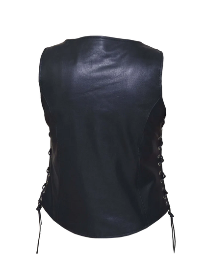 Ladies Vest W-Conc Gun Pocket: Features:

Soft Light weight premium leather vest
Silver hardware
2 exterior zippered pockets 
