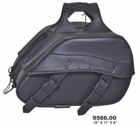 Pair of black studded motorcycle saddlebags 9563