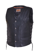 Men's Wrangler Leather Vest: Mens Premium side laced leather vest 2 exterior pockets & 2 inside concealedcarry pockets