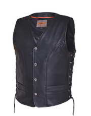 Men's Wrangler Leather Vest: Mens Premium side laced leather vest 2 exterior pockets &amp; 2 inside concealedcarry pockets