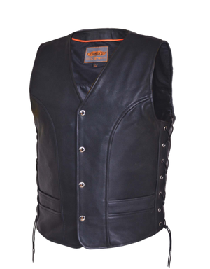 Men's Wrangler Leather Vest: Mens Premium side laced leather vest 2 exterior pockets &amp; 2 inside concealedcarry pockets