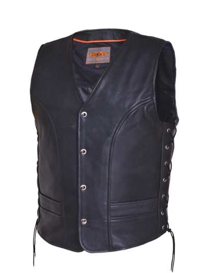 Men's Wrangler Leather Vest: Mens Premium side laced leather vest 2 exterior pockets &amp; 2 inside concealedcarry pockets