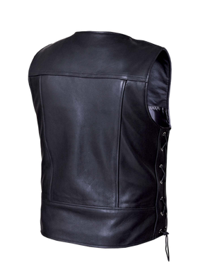 Men's Wrangler Leather Vest: Mens Premium side laced leather vest 2 exterior pockets &amp; 2 inside concealedcarry pockets