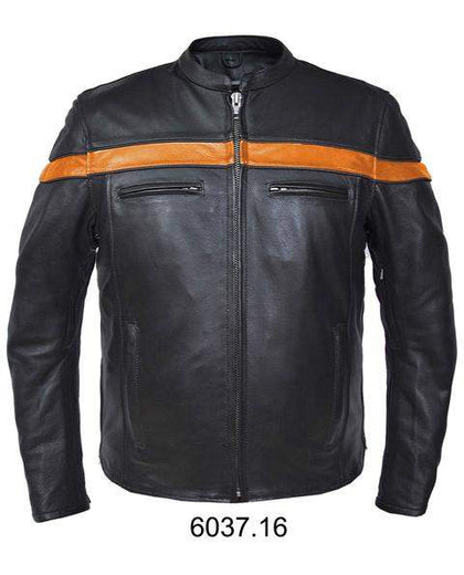 Men's Stripe Jacket: Features:

Mens PREMIUM Buffalo Leather Jacket
4 exterior pockets &amp; 2 inside concealed carry pockets