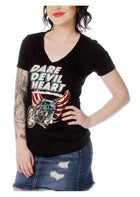 Dare Devil Heart: Liberty Wear Women's Dare Devil Heart Short Sleeve T-Shirt - Black, 7680 BLK