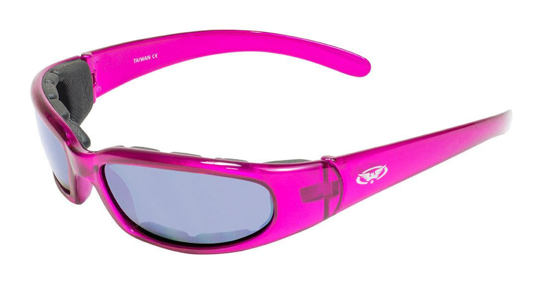 Global Vision Chicago Sunglasses - Crystal Pink Frame & Flash Mirror Lens - Eagle Leather