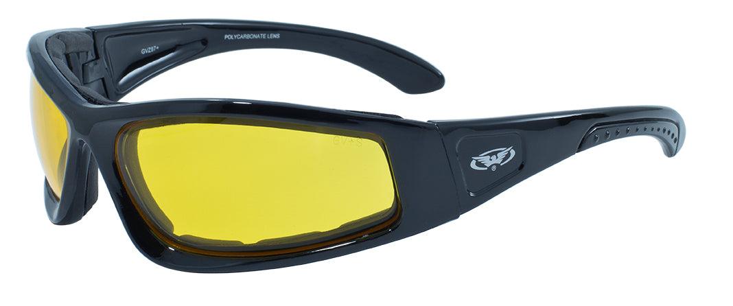Global Vision Triumphant Sunglasses - Gloss & Matte Black Frame & Yellow Tint Lens - Eagle Leather