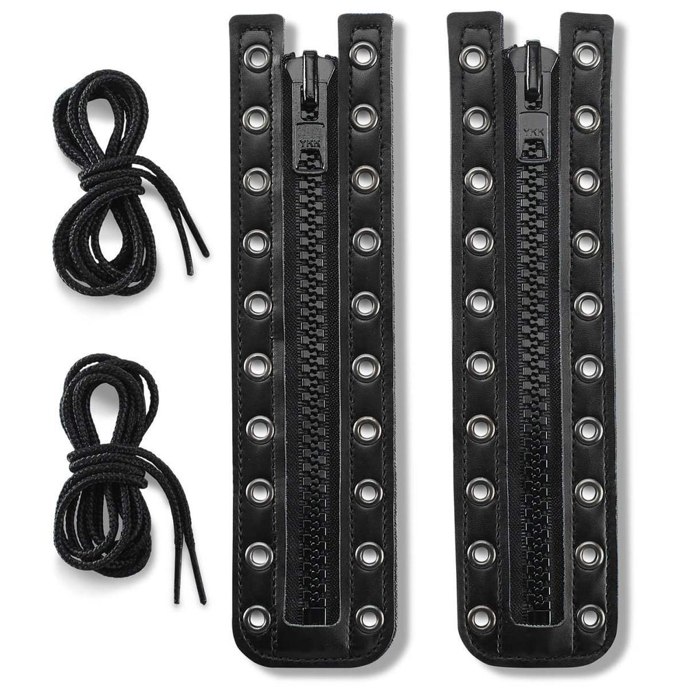 PU Leather Lace-in Boot Zipper Inserts, Tieless Shoe Laces, with Brass  Zipper, Alloy Puller, for Boots, Black, 145x51.5x9.5mm, Hole: 5mm