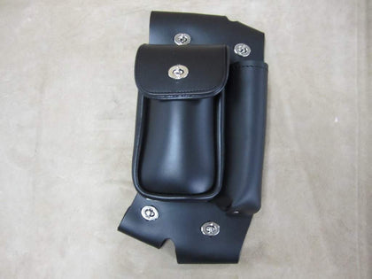 Guard Bag with Water Holder 90WL: The 90WL leather tool bag attaches to the left side of the saddlebag guards on most Harley 